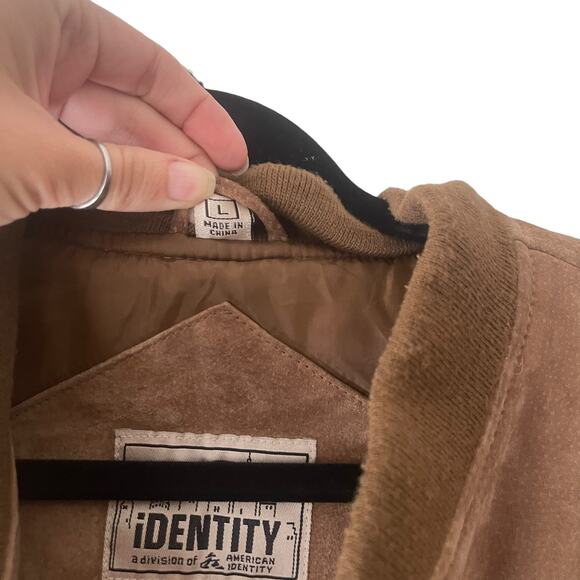 Identity Vintage 90s Men's Size Large Tan Leather Bomber Coat Jacket - Picture 6 of 12
